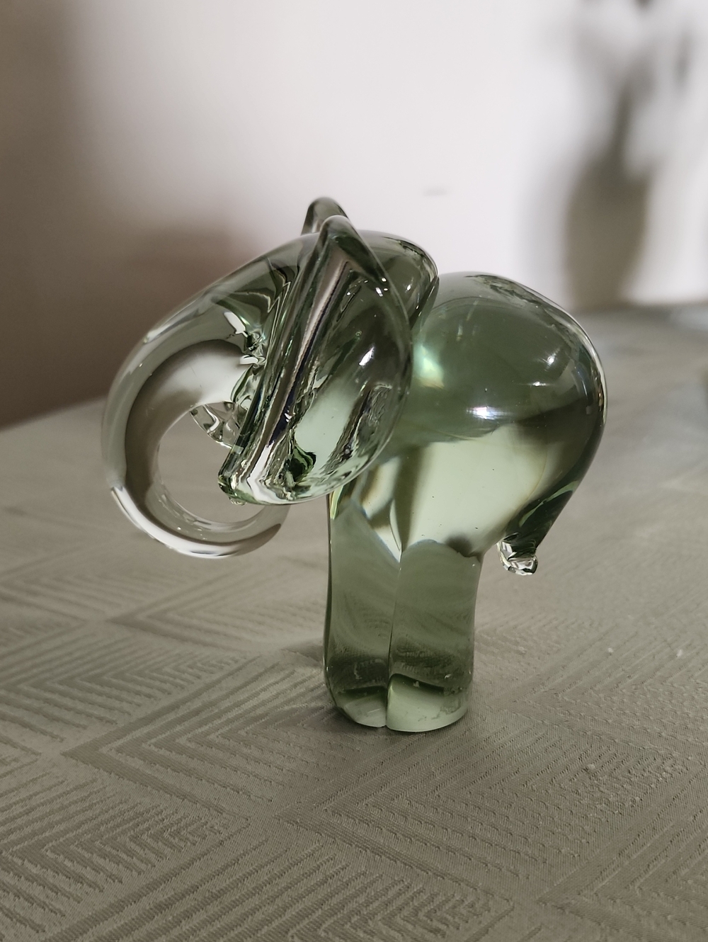 Vintage Green Glass Elephant Figurine
